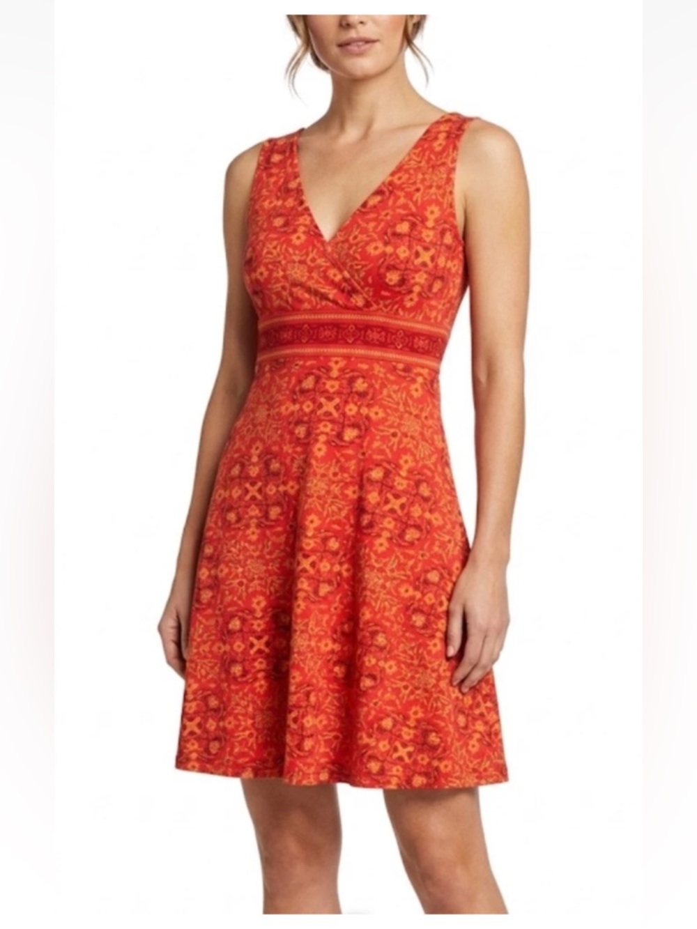 Life Is Good Orange Geo Print Sleeveless Surplice V-Neck Active Mini Dress Sz 4